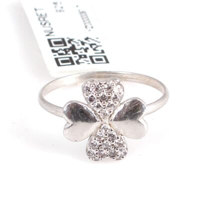 925 Sterling Silver Lucky Clover Ring with White Cz - 4