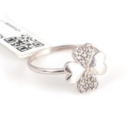 925 Sterling Silver Lucky Clover Ring with White Cz - 3