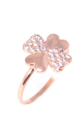 925 Sterling Silver Lucky Clover Ring with White Cz - 7