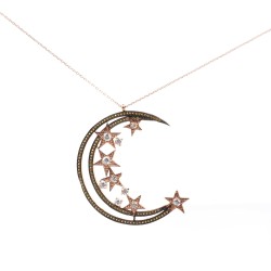 925 Sterling Silver Moon & Star Long Chain Necklace - 5