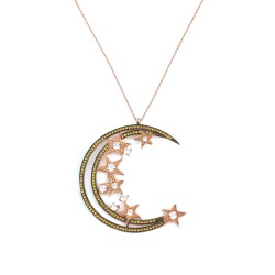 925 Sterling Silver Moon & Star Long Chain Necklace - 1