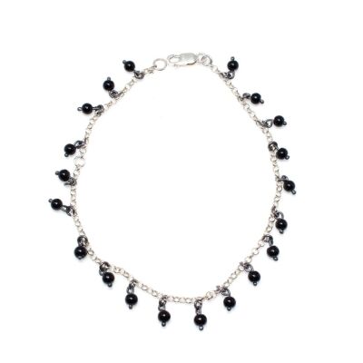 925 Sterling Silver Onyx Anklet - 1