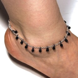 925 Sterling Silver Onyx Anklet - 2