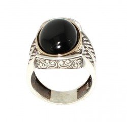 925 Sterling Silver Onyx Stone Men Ring - Nusrettaki (1)