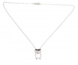 925 Sterling Silver Owl Design Necklace with White CZ - 8