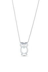 925 Sterling Silver Owl Design Necklace with White CZ - 5