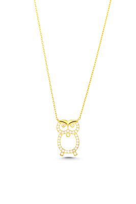 925 Sterling Silver Owl Design Necklace with White CZ - 4