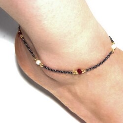 925 Sterling Silver Pearl-Ruby Anklet - 2