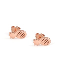 925 Sterling Silver Pineapple Stud Earrings- Gold Plated - 6