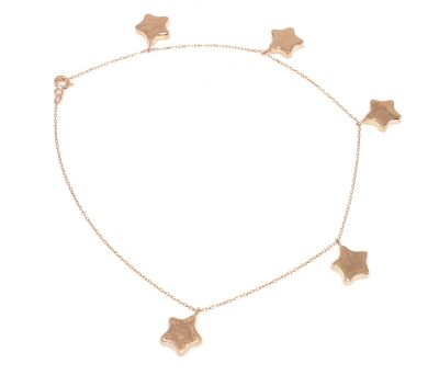 925 Sterling Silver Pink Color Star Anklet - 1