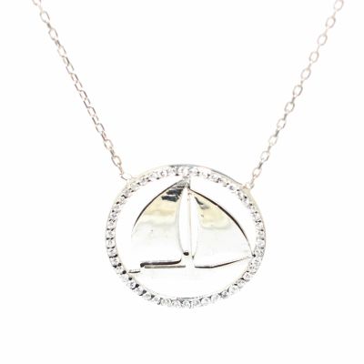 925 Sterling Silver Sailboat Necklace with CZ - 1