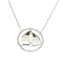 925 Sterling Silver Sailboat Necklace with CZ - Nusrettaki (1)