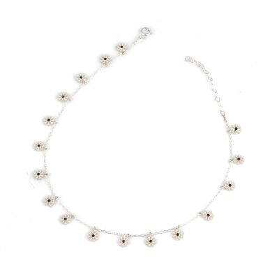 925 Sterling Silver Snowflake Anklet with Black Cz - 2