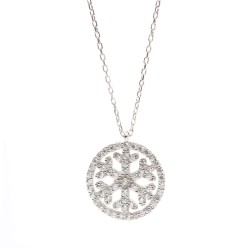 925 Sterling Silver Snowflake in a Hoop Necklace with White Zirconium - 3