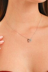 925 Sterling Silver Spiral Heart Necklace with White Cz - Nusrettaki