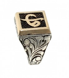 925 Sterling Silver Square Elif Vav Arabic Alphabet Men Ring - Nusrettaki (1)