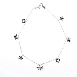 925 Sterling Silver Star, butterfly heart Anklet - 2