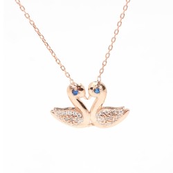 925 Sterling Silver Swans İn Love Necklace - 2