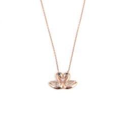 925 Sterling Silver Swans İn Love Necklace - 1