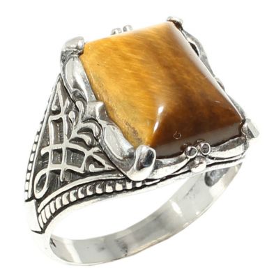 925 Sterling Silver Tiger's Eye Stone patterned Men Ring - 6