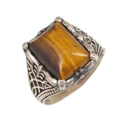 925 Sterling Silver Tiger's Eye Stone patterned Men Ring - 3