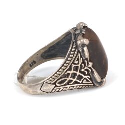 925 Sterling Silver Tiger's Eye Stone patterned Men Ring - 4