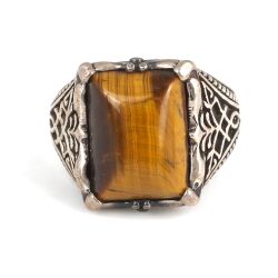 925 Sterling Silver Tiger's Eye Stone patterned Men Ring - 5