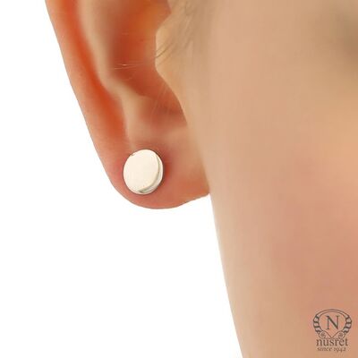 925 Sterling Silver Tiny Rounds Stud Earrings, White Gold Plated - 1