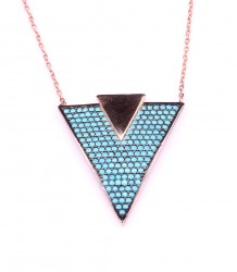 925 Sterling Silver Triangle Necklace with Turquoise Stone - 2