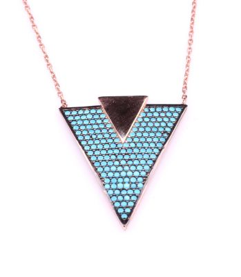 925 Sterling Silver Triangle Necklace with Turquoise Stone - 2