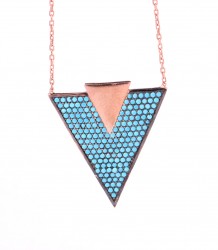 925 Sterling Silver Triangle Necklace with Turquoise Stone - 3