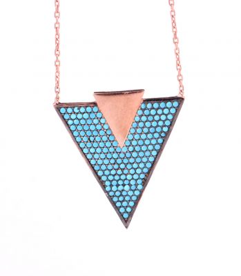 925 Sterling Silver Triangle Necklace with Turquoise Stone - 3