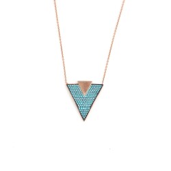 925 Sterling Silver Triangle Necklace with Turquoise Stone - 1