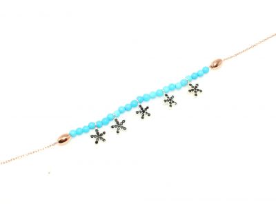 925 Sterling Silver Turquoise stone star model anklet - 4