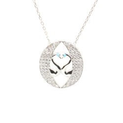 925K Loving Swans İn The Moon Model Necklace - 3