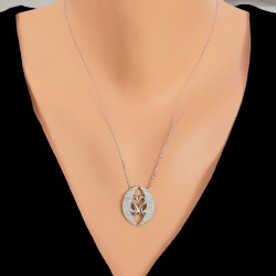 925K Loving Swans İn The Moon Model Necklace - Nusrettaki