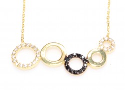 925K Sterling Silver 5 Circle Necklace, Yellow Gold Plated - 3