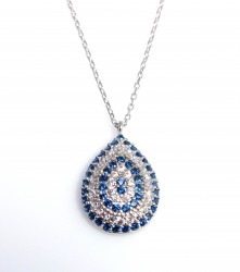 925K Sterling Silver Evil Eye Drop Necklace - Nusrettaki