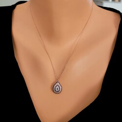 925K Sterling Silver Evil Eye Drop Necklace, Rose Gold Plated - 1