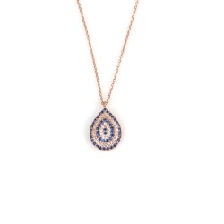 925K Sterling Silver Evil Eye Drop Necklace, Rose Gold Plated - 2