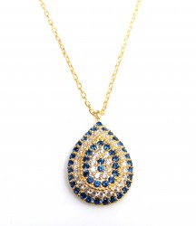 925K Sterling Silver Evil Eye Drop Necklace, Yellow Gold Plated - Nusrettaki