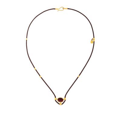 Agate Gemstoned Leather Chain Necklace with 24K Gold Bezel - 3