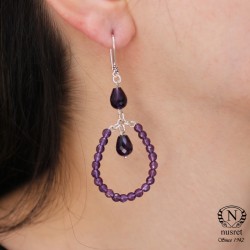 Amethyst Gemstoned 925 Silver Hoop Earrings - Nusrettaki (1)