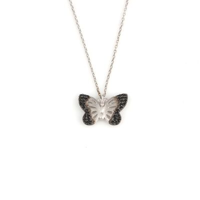 Butterfly Design 925 Sterling Silver Necklace with Black Zircon - 1