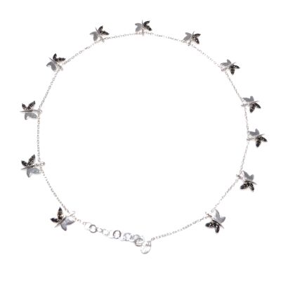 Butterfly Silver Anklet White - Black Zircon -925 - 1