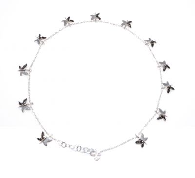 Butterfly Silver Anklet White - Black Zircon -925 - 2