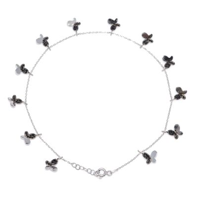 Butterfly Silver Anklet White- Black Zircon -925 - 2