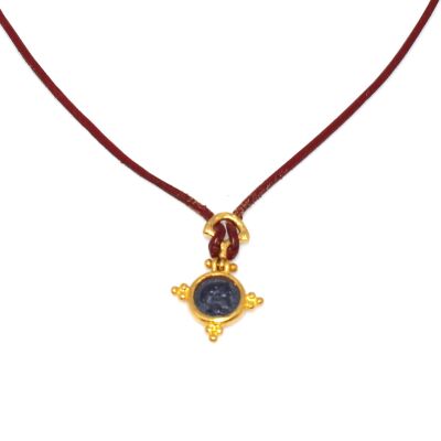 Dark Blue Ceramic in 24K Gold Pendant Necklace - 1