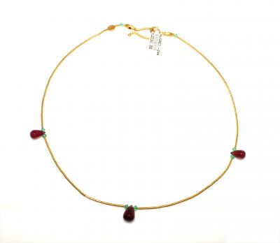 Emerald & Ruby Gemstoned 24K Gold Drop Strand Necklace - 3