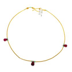 Emerald & Ruby Gemstoned 24K Gold Drop Strand Necklace - Nusrettaki